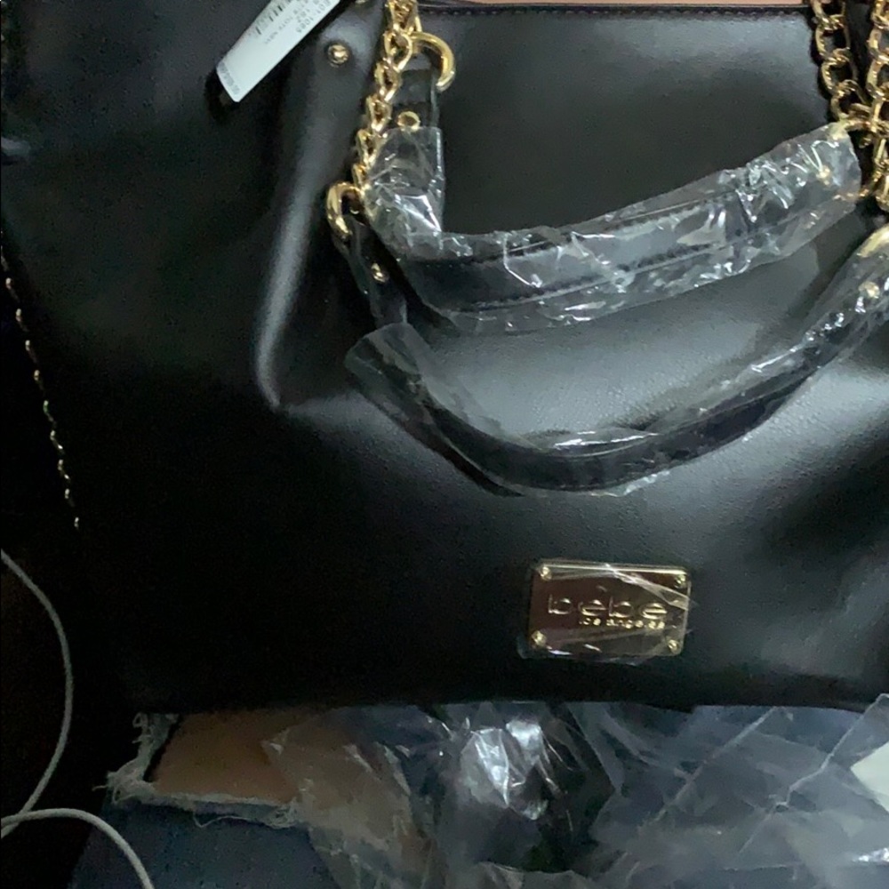 Bebe large black faux leather tote